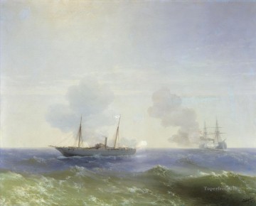 Paisajes Painting - Ivan Aivazovsky batalla del vapor Vesta y el acorazado turco Seascape